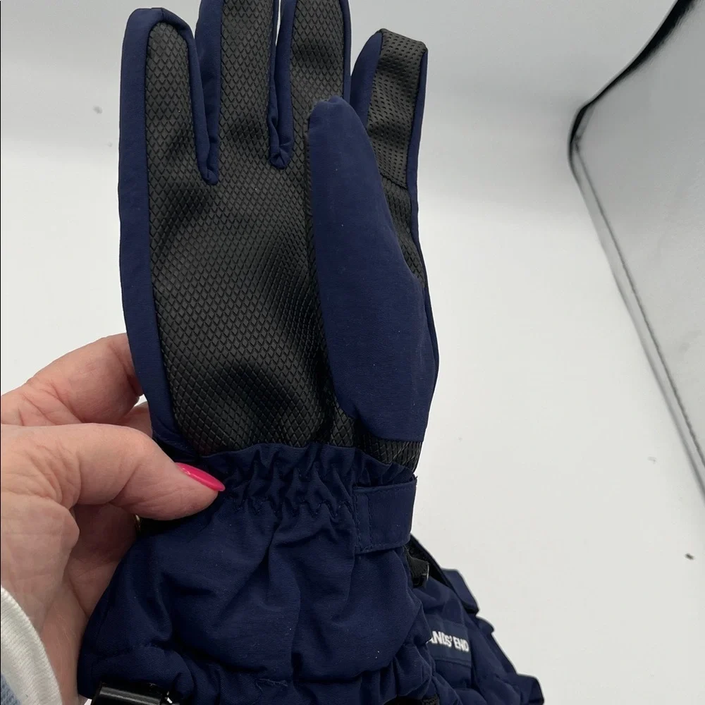 Lands End Kids Winter Gloves M Navy Blue  Self-Close Strap Wrist Toggle NWOT